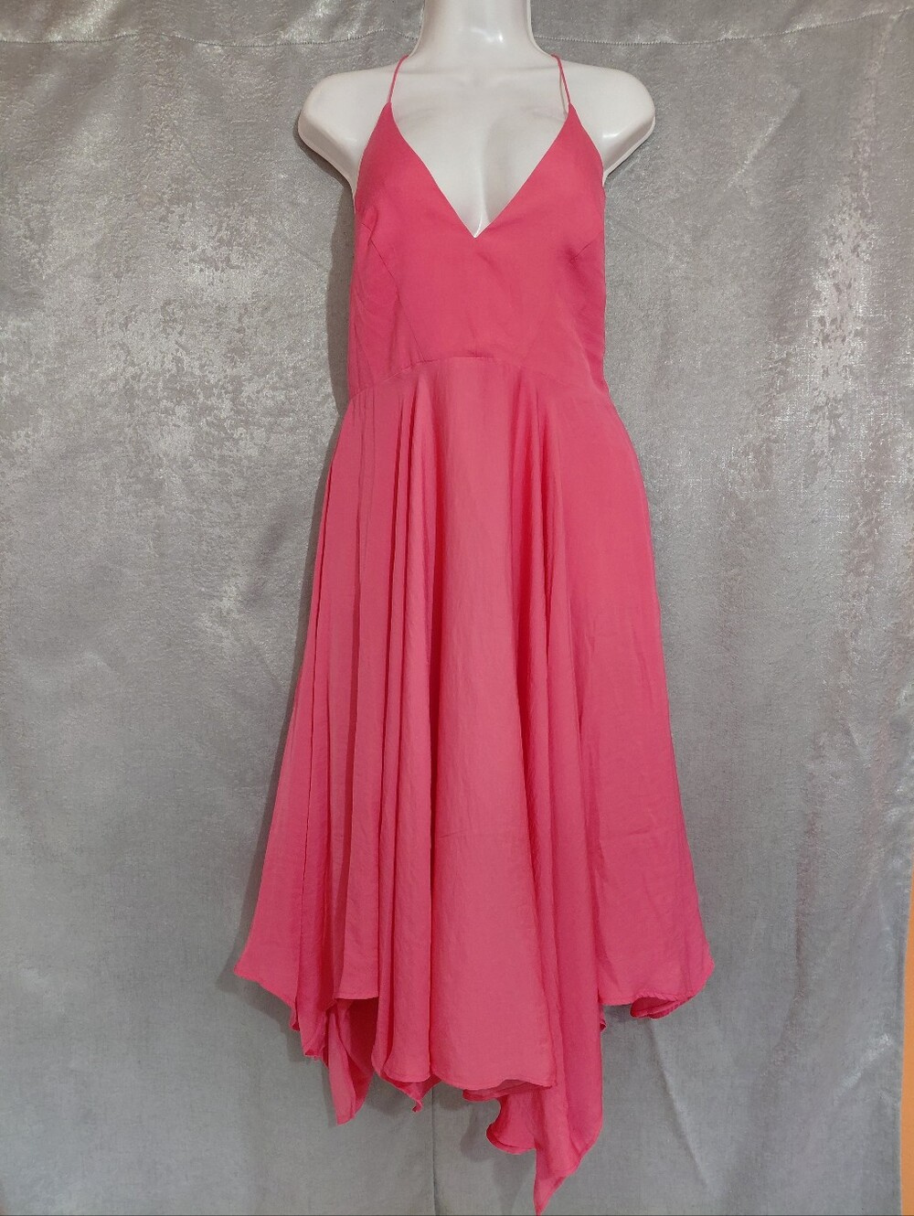 Kimchi Blue Pink V Neck Handkerch Lef Hem Flowy Midy Dress Size 6